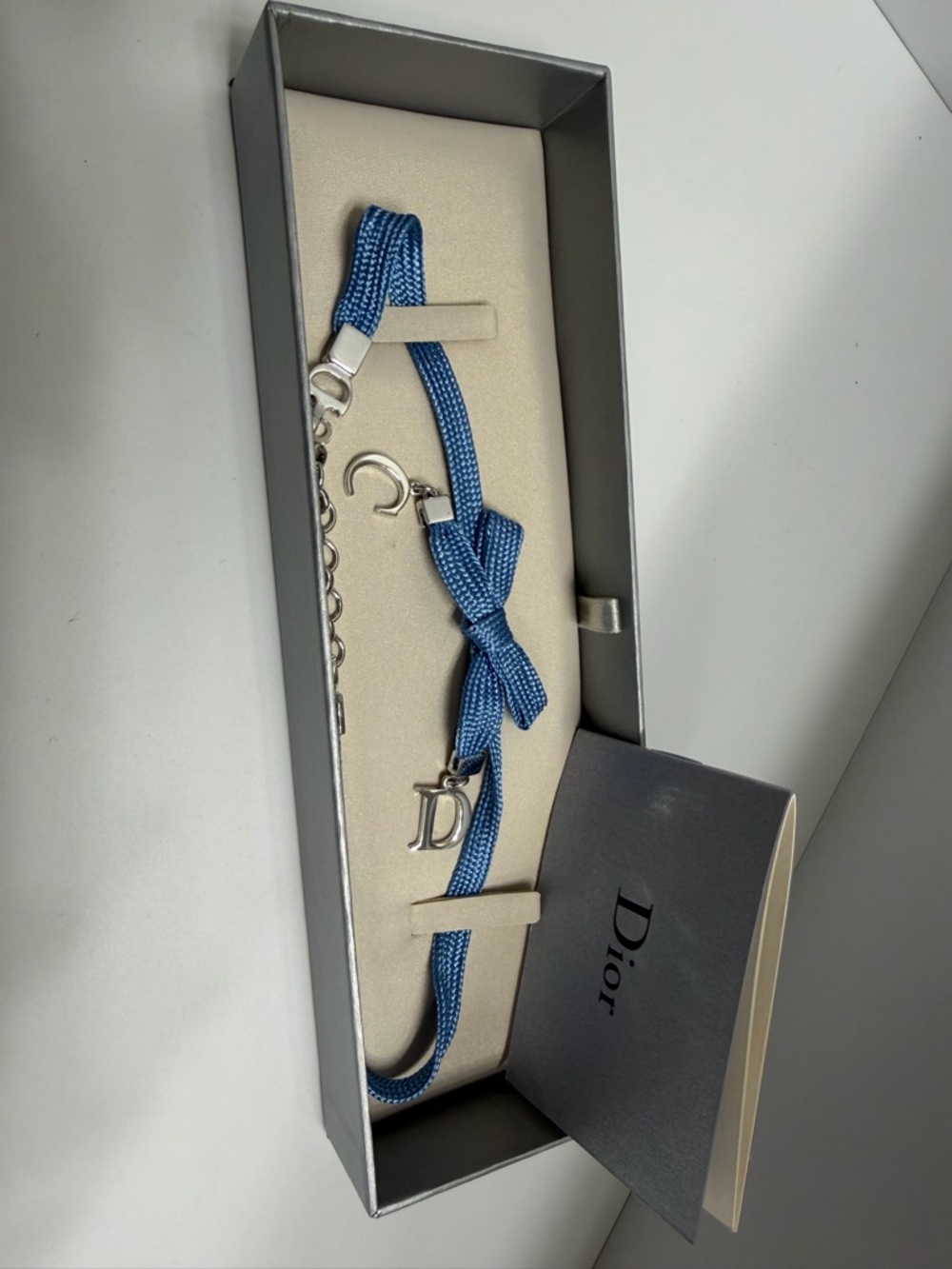 NIB- Christian Dior Blue Ribbon Choker - Picture 5 of 7